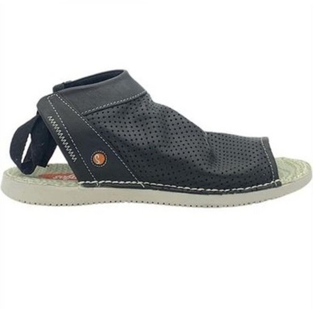 Softinos by Fly London Black Cow Leather‎ Peep Toe Sandals tie back EU 35/US 5